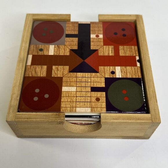 4 Piece Ceramic Game Coaster Set Cork Back Checker Chess Inspired Red Shed Gift - Picture 9 of 13